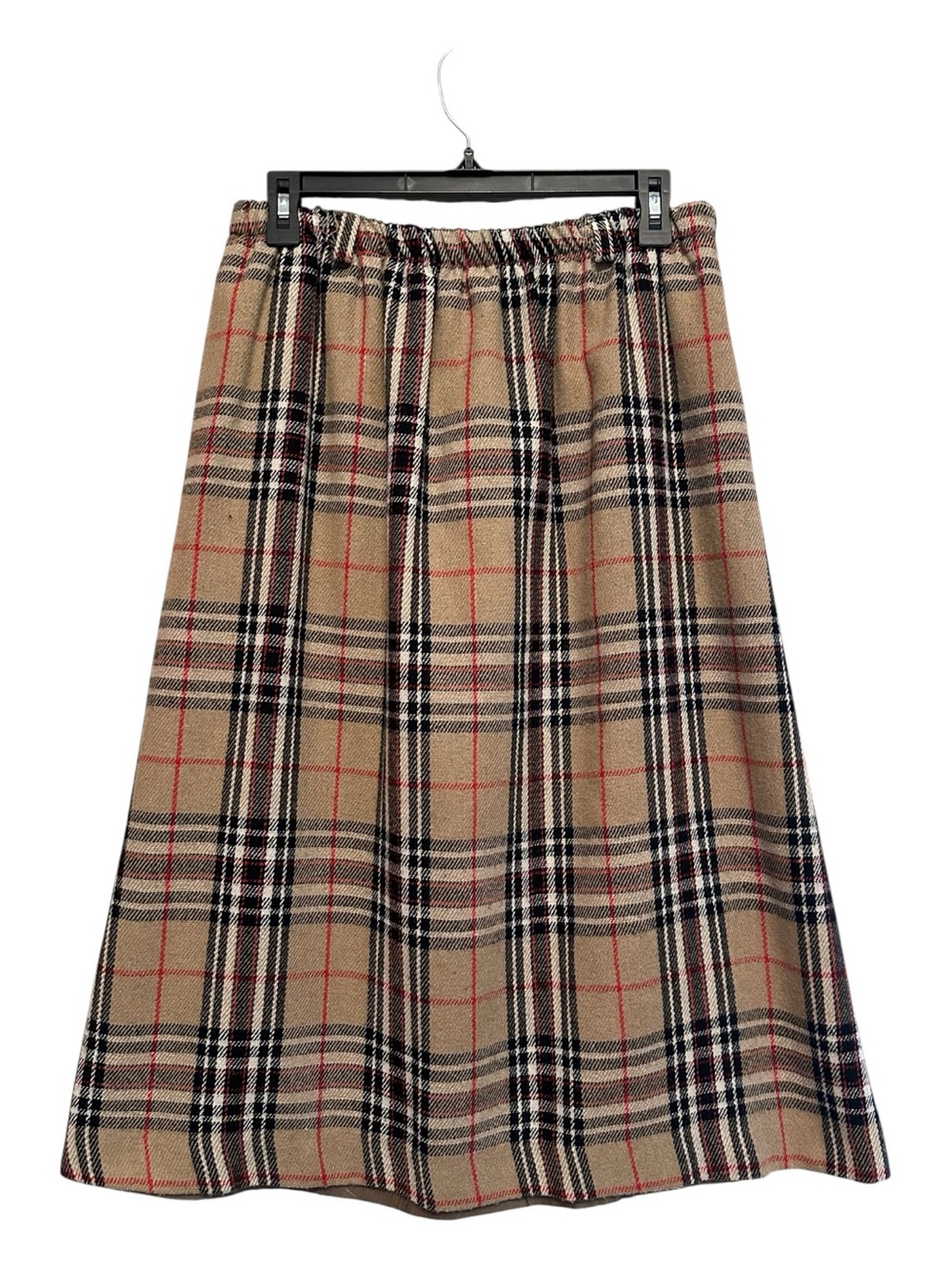 Vintage 90’s Briggs Beige Plaid Midi Skirt with Black & Red Windowpane Sz 16